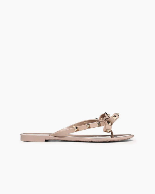 Rockstud Rubber Slippers with Bow and Pyramid Studs