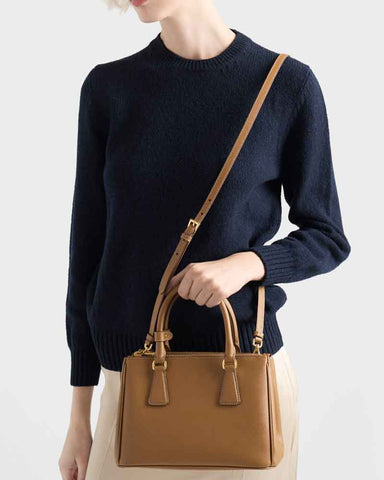 Black Double Zip Shoulder Handbag with Gold Hardware & Strap