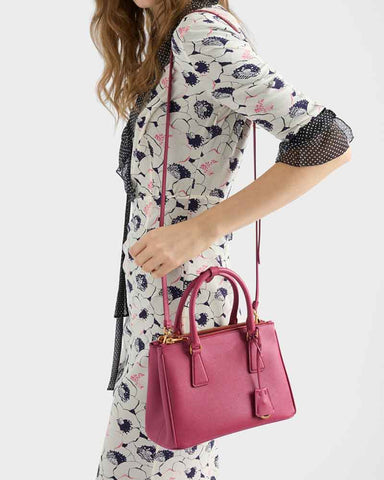 Black Double Zip Shoulder Handbag with Gold Hardware & Strap