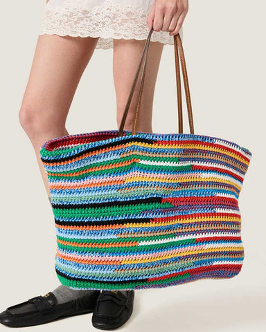 Summer Multicolor Striped Crochet Shoulder Tote Bag