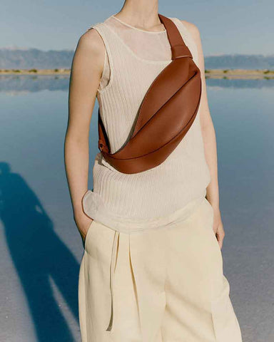 Nappa Leather Folded Crescent Crossbody Belt Bag