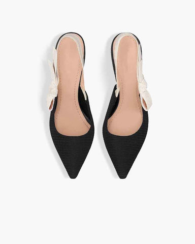 Modern Black Fabric Evening Pumps with Knot Strap Detail