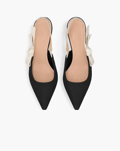 Modern Black Fabric Evening Pumps with Knot Strap Detail