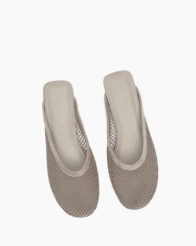 Women’s Mesh Vamp Leather-Trim Mule Flats