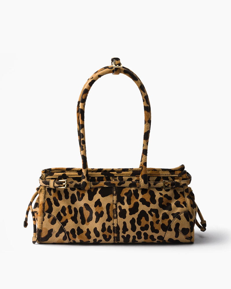 (Pre-sale)Medium Leopard Print Calf Hair Bag with Buckle Detail