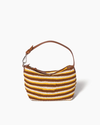 Summer Color-Stripe Crochet Top-Handle Bag