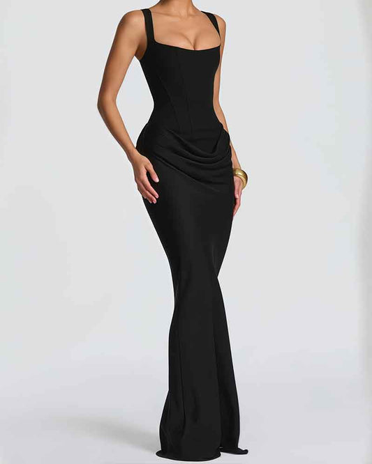 Evening-Glamour-Black-Ruched-Corset-Maxi-Dress-2
