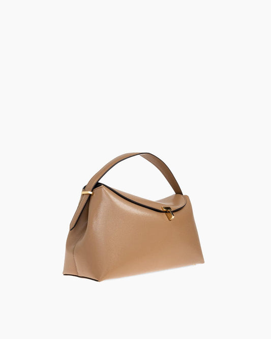 Curved Leather Top Handle Bag Metal Clasp