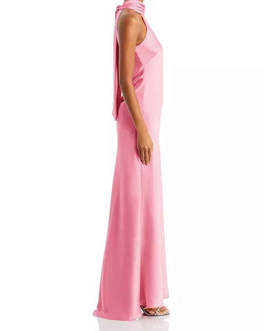 Women’s Satin Halter Neck Sleeveless Maxi Gown