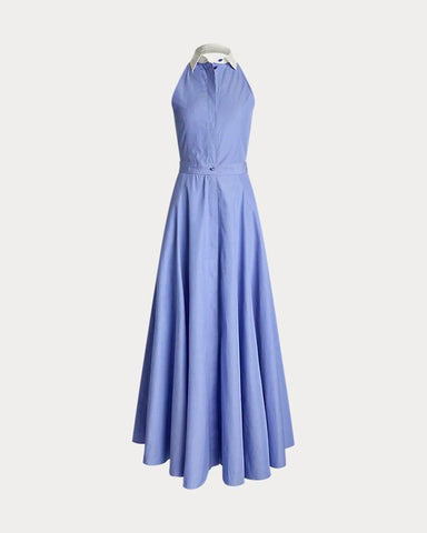 Periwinkle Blue Cotton Day Maxi Shirt A-Line Dress