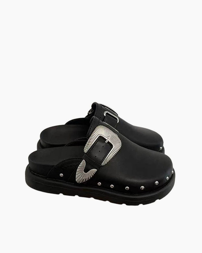 womens-weekend-leisure-western-buckle-leather-mules