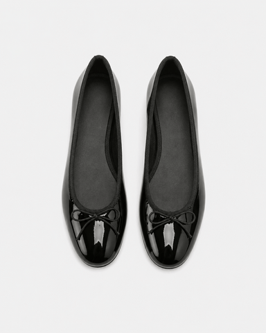 Women’s Glossy Black Round Toe Ballet Pumps