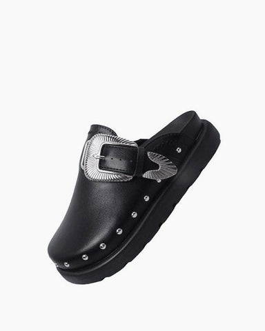 womens-weekend-leisure-western-buckle-leather-mules