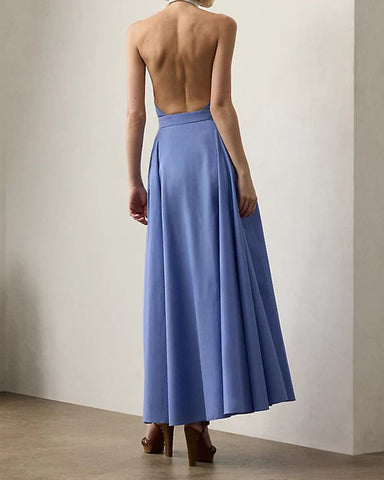 Periwinkle Blue Cotton Day Maxi Shirt A-Line Dress