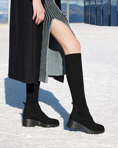 (Pre-sale)Women's Winter Outdoor Chunky Wool Platform Knee-High Boot