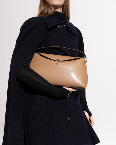 Curved Leather Top Handle Bag Metal Clasp