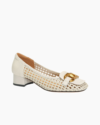 Woven Chic Buckle Comfortable Block Heel Flat Loafers
