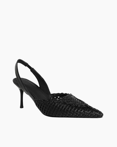 Woven Pointed Toe Slingback Sculpted Block Heel Sandals