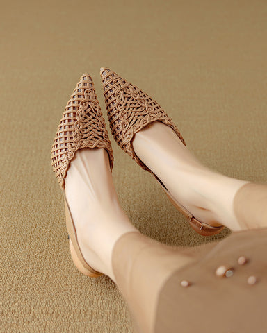 Woven Pointed Toe Slingback Sculpted Block Heel Sandals