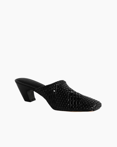 Woven Braided Mid Block Heel Mules