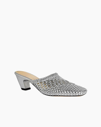 Woven Braided Mid Block Heel Mules