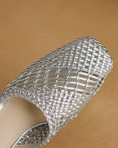 Woven Braided Mid Block Heel Mules