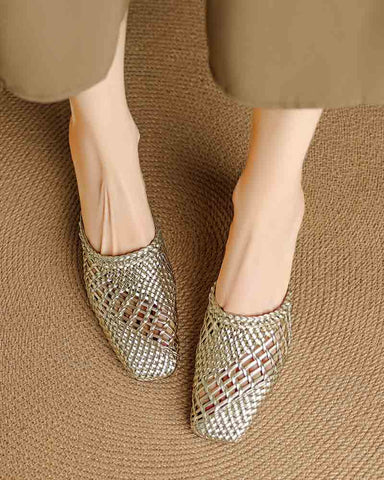 Woven Braided Mid Block Heel Mules