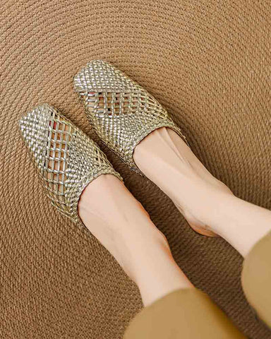 Woven Braided Mid Block Heel Mules