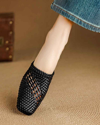 Woven Braided Mid Block Heel Mules