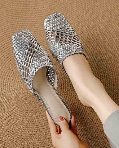 Woven Braided Mid Block Heel Mules