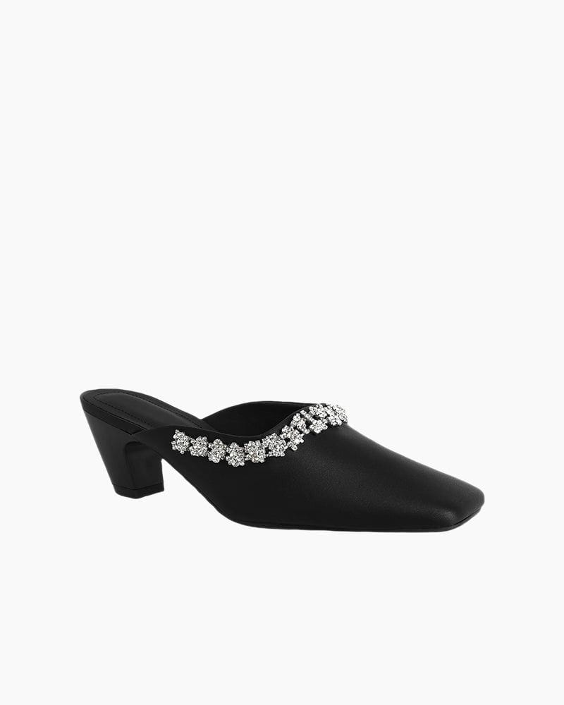 Rhinestone Strap Elegant Mid Heel Mules