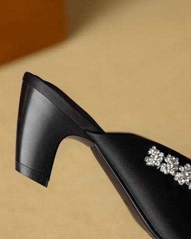 Rhinestone Strap Elegant Mid Heel Mules