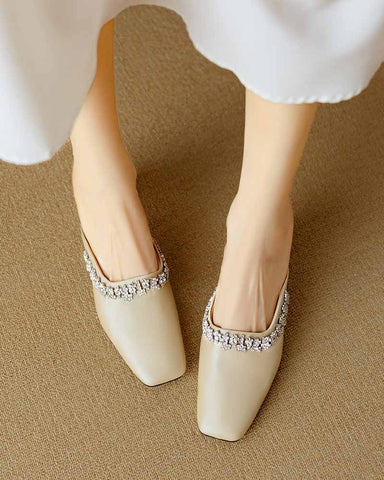 Rhinestone Strap Elegant Mid Heel Mules