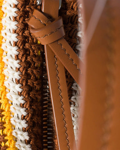 Summer Color-Stripe Crochet Top-Handle Bag