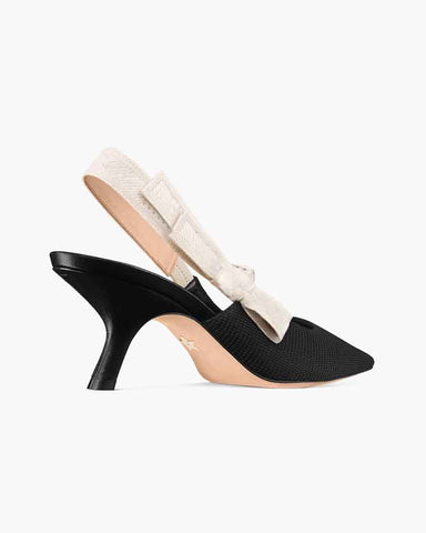 Modern Black Fabric Evening Pumps with Knot Strap Detail
