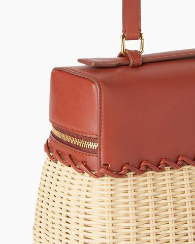 Elegant Resort Wicker Leather Top Handle Bag