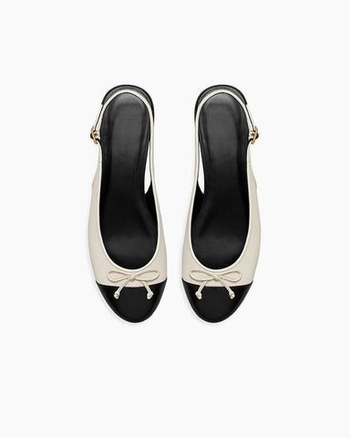 Monochrome Elegance Bow Slingback Flats