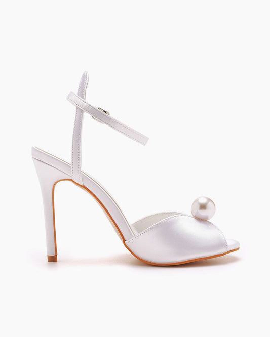 White Satin Peep Toe High Heels