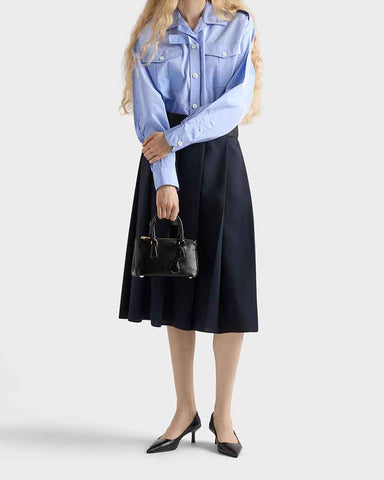 Black Double Zip Shoulder Handbag with Gold Hardware & Strap