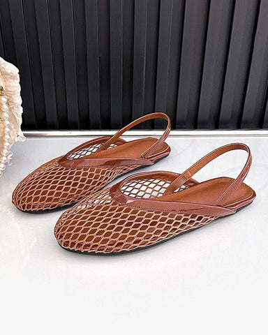 Minimalist Mesh Round-Toe Slingback Flats