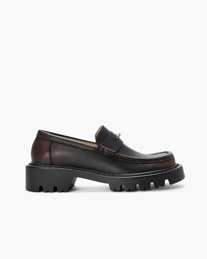 Retro Cowhide Loafers Chunky Lug Sole