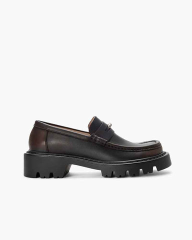 Retro Cowhide Loafers Chunky Lug Sole