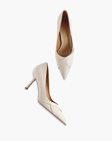 Pointed-Toe Paneled Mid-Heel Pumps