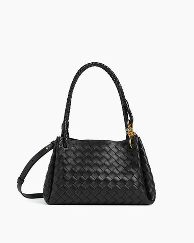 Medium Intrecciato Leather Shoulder Bag with Metal Knot Detail