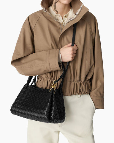 Medium Intrecciato Leather Shoulder Bag with Metal Knot Detail