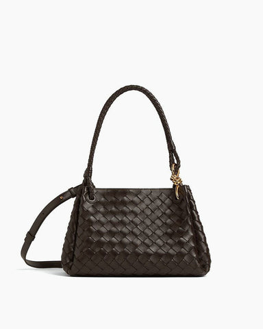 Medium Intrecciato Leather Shoulder Bag with Metal Knot Detail