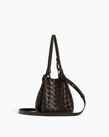 Medium Intrecciato Leather Shoulder Bag with Metal Knot Detail