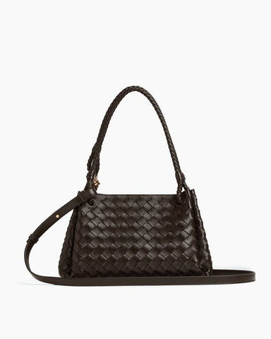 Medium Intrecciato Leather Shoulder Bag with Metal Knot Detail