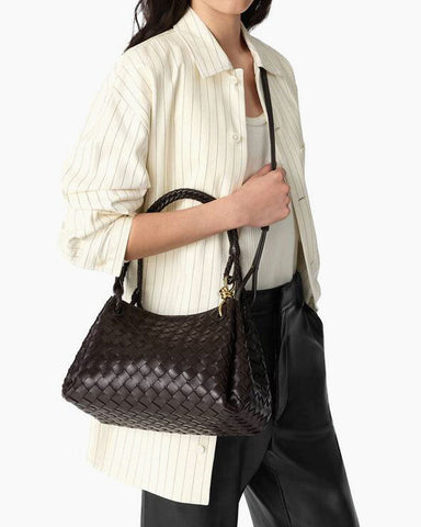 Medium Intrecciato Leather Shoulder Bag with Metal Knot Detail