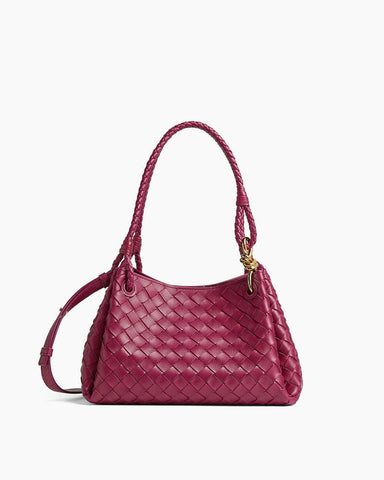 Medium Intrecciato Leather Shoulder Bag with Metal Knot Detail